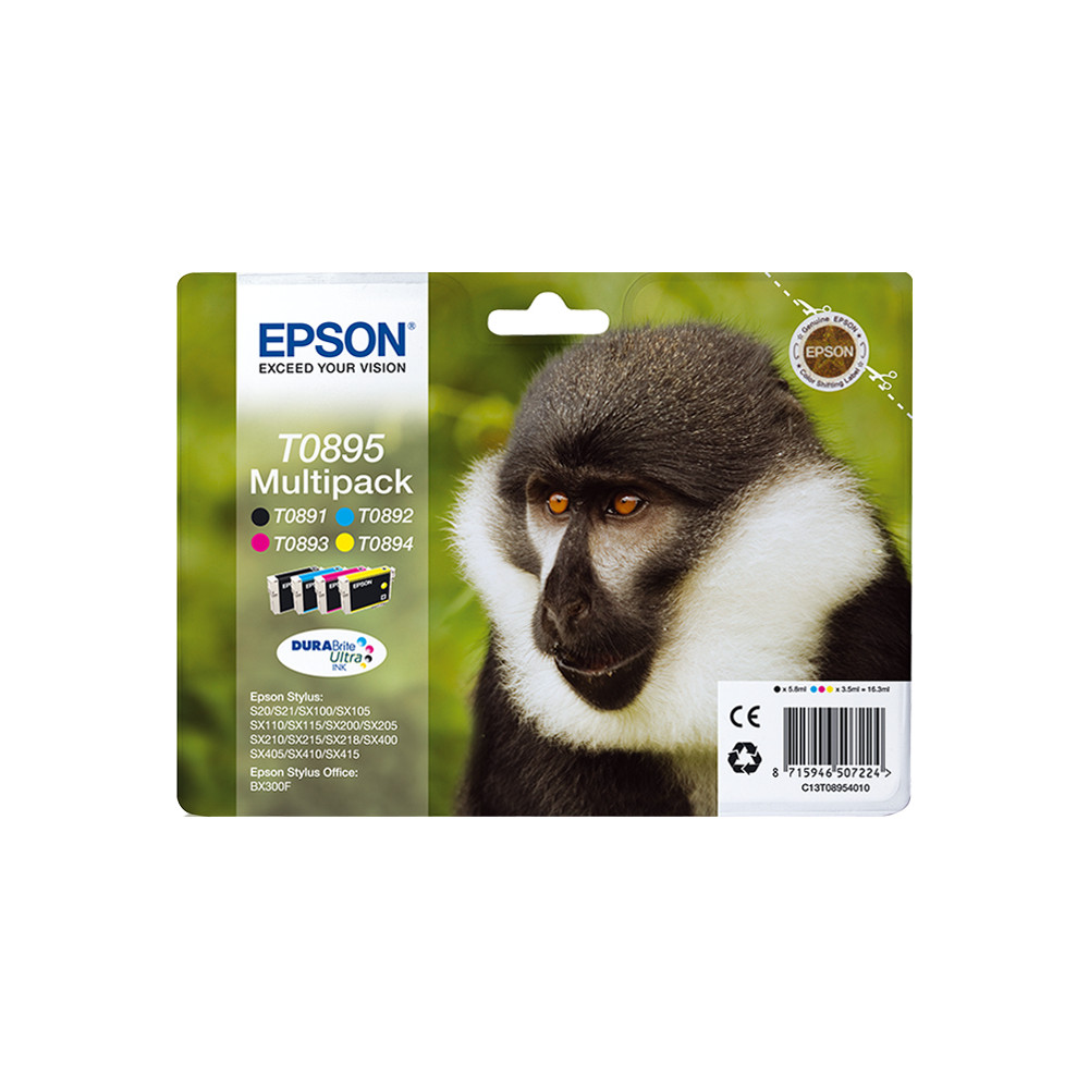 ORIGINAL Epson Multipack nero / ciano / magenta / giallo C13T08954010 T0895 ~700 Seiten 4 cartucce: T0891 + T0892 + T0893 + T089