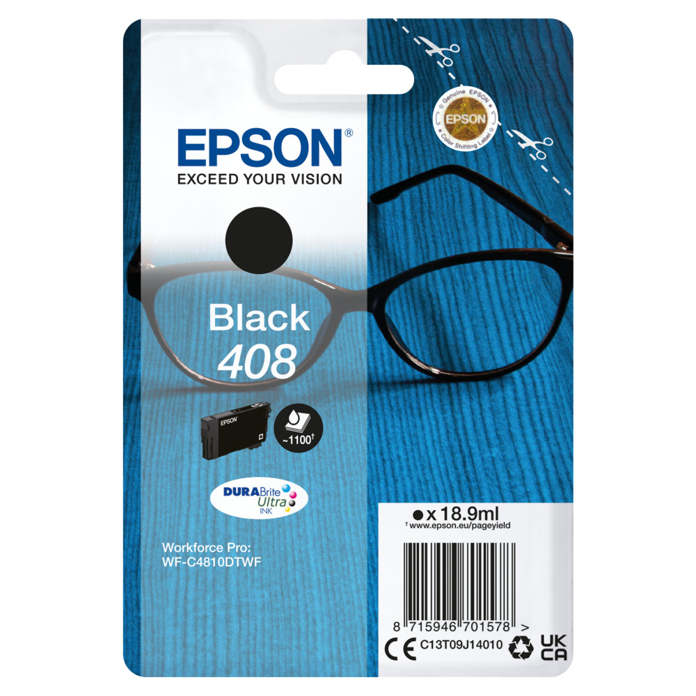 ORIGINAL Epson Cartuccia d'inchiostro nero C13T09J14010 408 ~1100 Seiten 18,9ml
