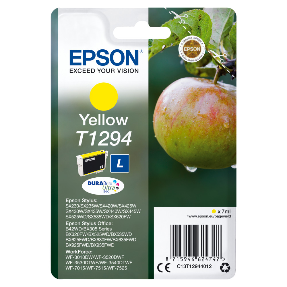 ORIGINAL Epson Cartuccia d'inchiostro giallo C13T12944012 T1294 ~470 Seiten 7ml