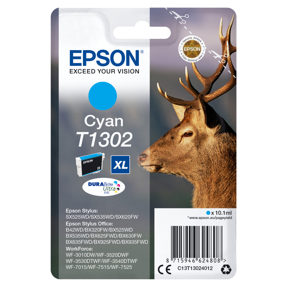 ORIGINAL Epson Cartuccia d'inchiostro ciano C13T13024012 T1302 XL ~765 Seiten 10,1ml
