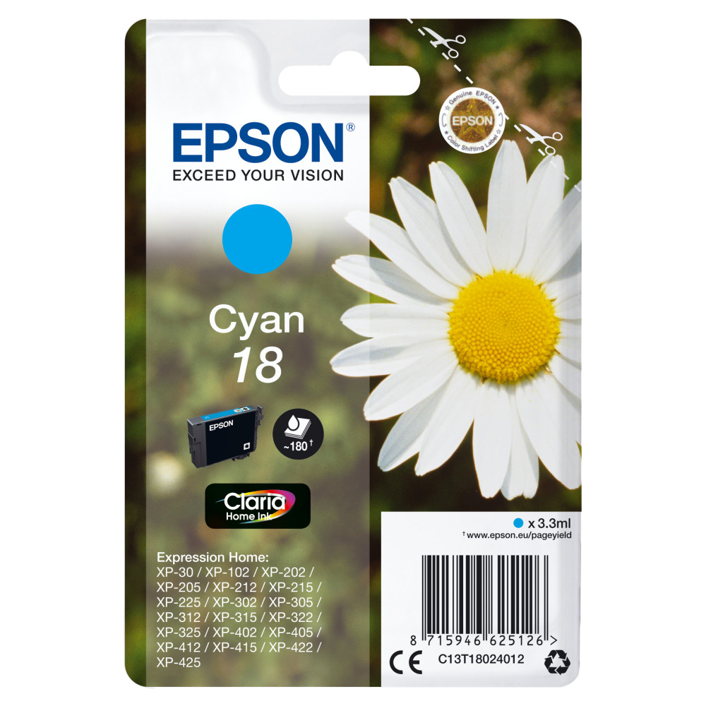 ORIGINAL Epson Cartuccia d'inchiostro ciano C13T18024012 18 ~180 Seiten 3,3ml standard