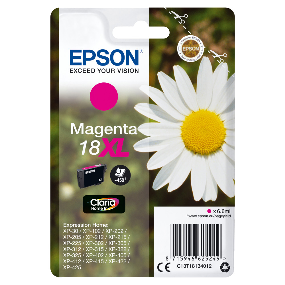 ORIGINAL Epson Cartuccia d'inchiostro magenta C13T18134012 18 XL ~450 Seiten 6,6ml Cartuccie dÂ´inchiostro XL