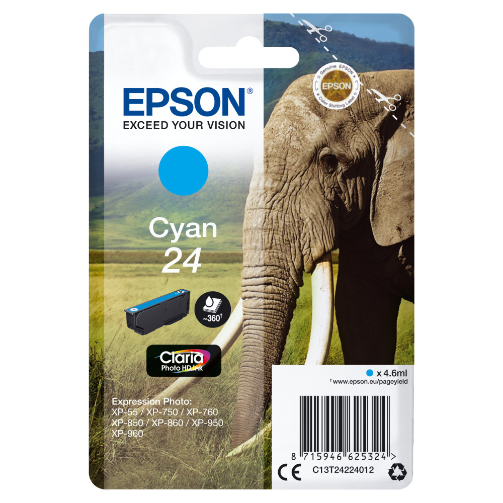 ORIGINAL Epson Cartuccia d'inchiostro ciano C13T24224012 24 ~360 Seiten 4,6ml