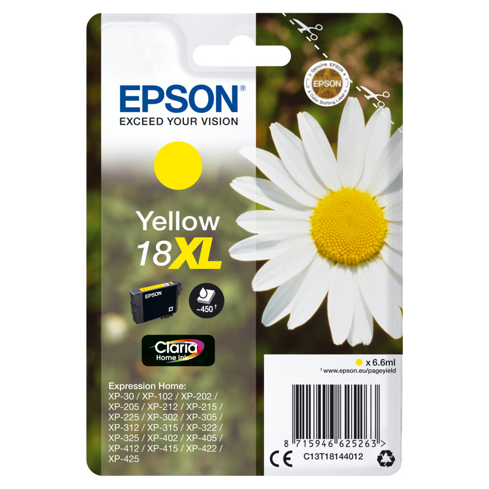 ORIGINAL Epson Cartuccia d'inchiostro giallo C13T18144012 18 XL ~450 Seiten 6,6ml Cartuccie dÂ´inchiostro XL