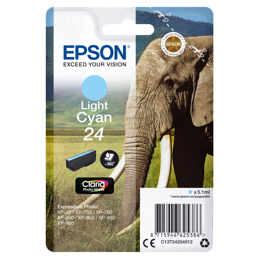 ORIGINAL Epson Cartuccia d'inchiostro ciano (chiaro) C13T24254012 24 ~360 Seiten 5,1ml