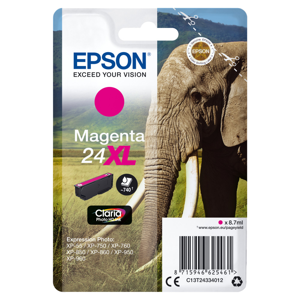 ORIGINAL Epson Cartuccia d'inchiostro magenta C13T24334012 24 XL ~740 Seiten 8,7ml XL