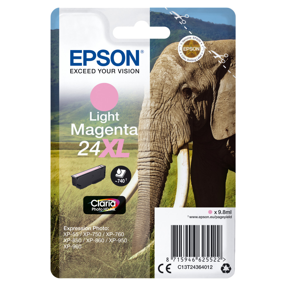 ORIGINAL Epson Cartuccia d'inchiostro magenta (chiaro) C13T24364012 24 XL ~740 Seiten 9,8ml XL