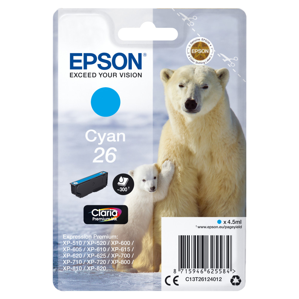 ORIGINAL Epson Cartuccia d'inchiostro ciano C13T26124012 26 ~300 Seiten 4,5ml standard
