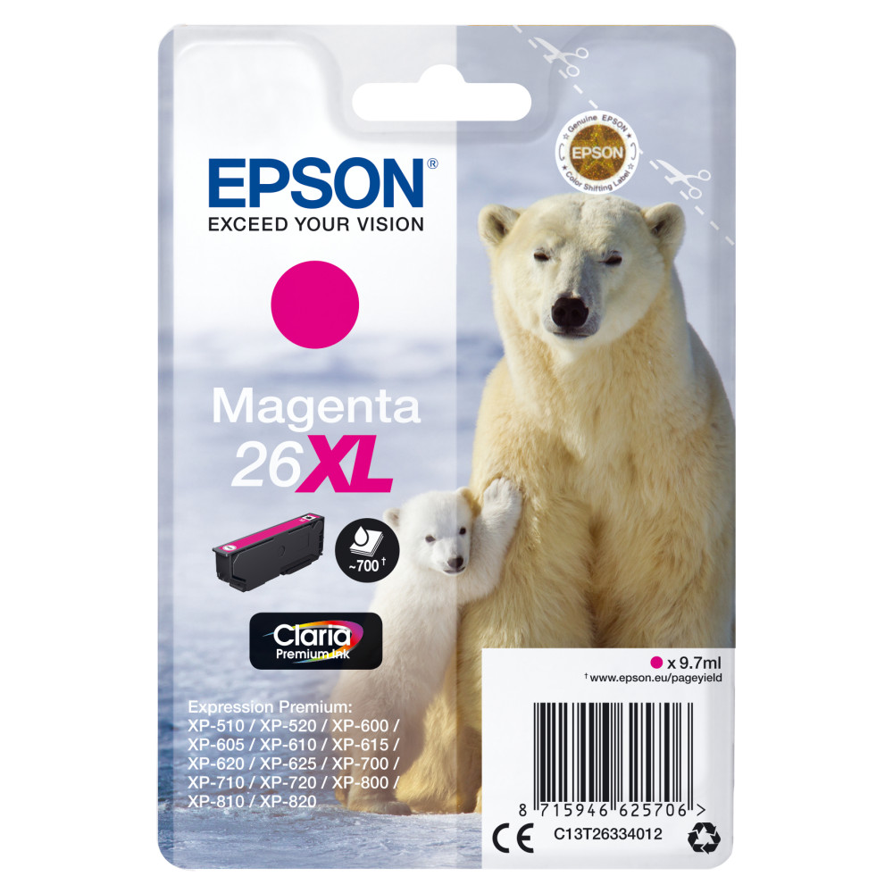 ORIGINAL Epson Cartuccia d'inchiostro magenta C13T26334012 26 XL ~700 Seiten 9,7ml Cartuccie dÂ´inchiostro XL