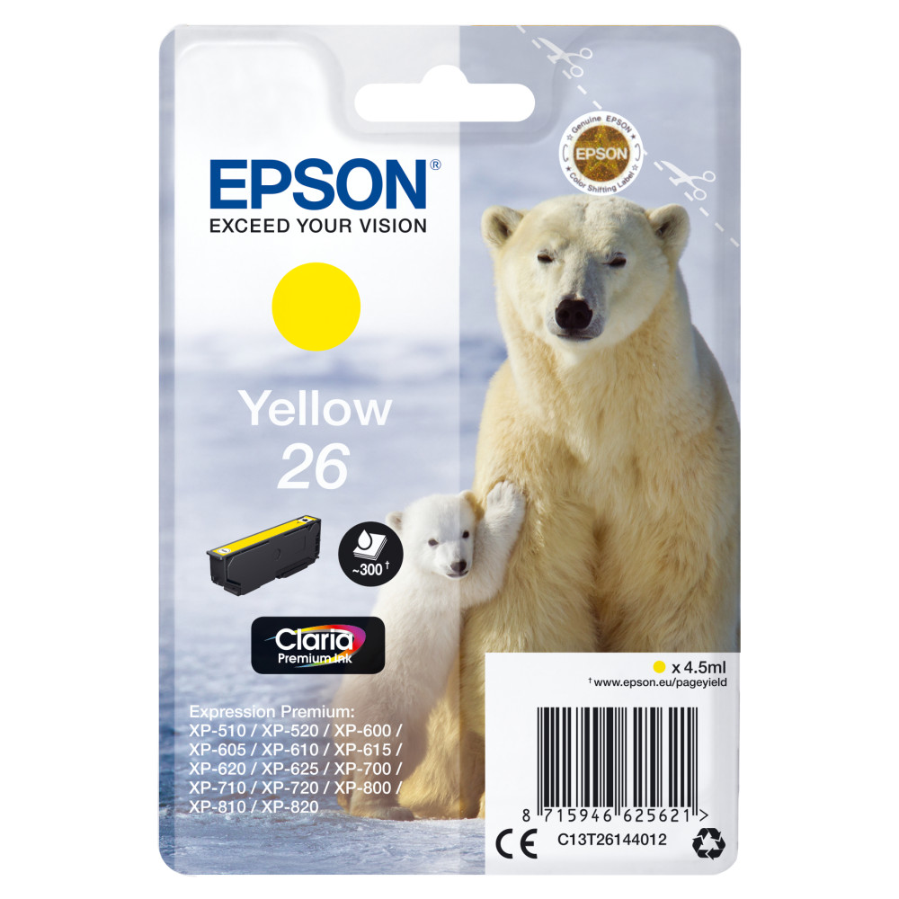 ORIGINAL Epson Cartuccia d'inchiostro giallo C13T26144012 26 ~300 Seiten 4,5ml standard