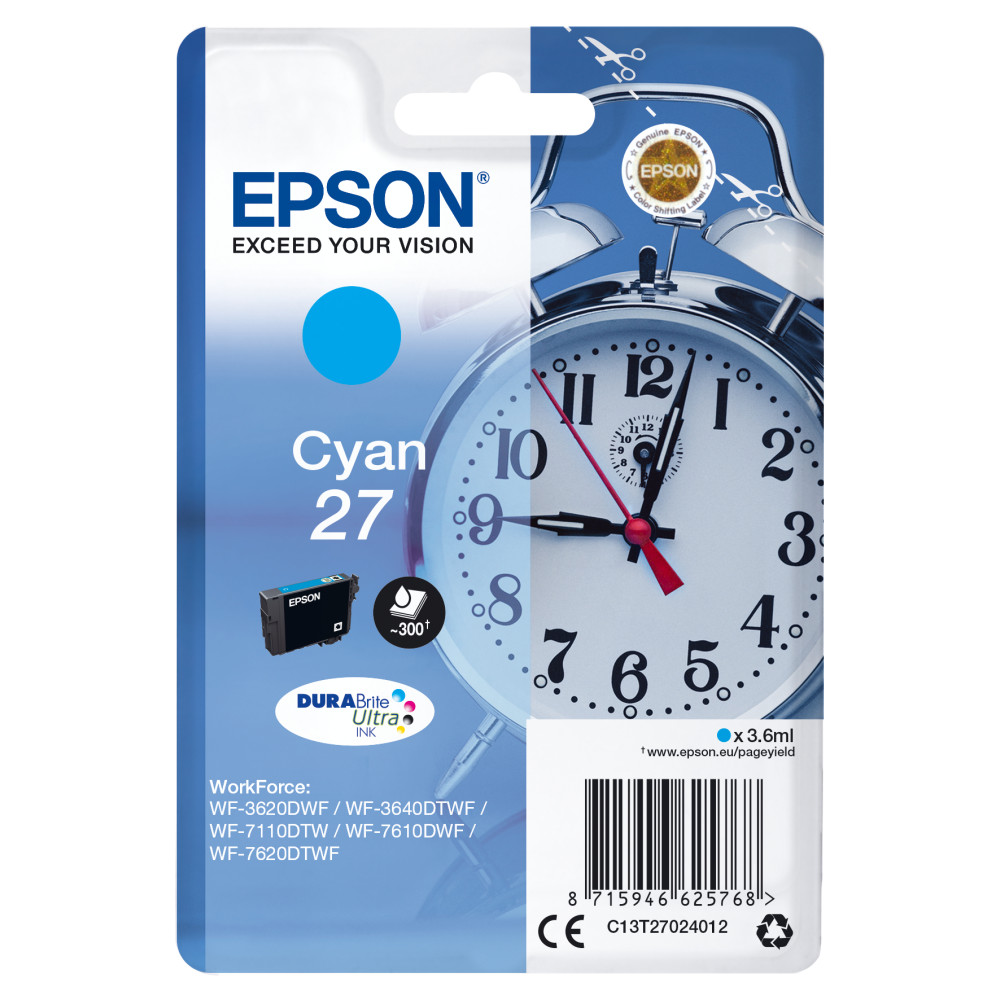 ORIGINAL Epson Cartuccia d'inchiostro ciano C13T27024012 27 ~300 Seiten 3,6ml