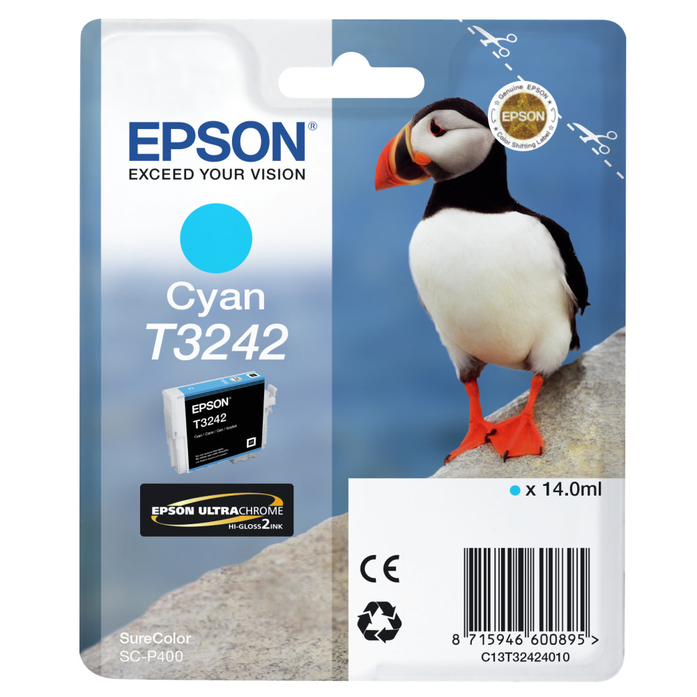 ORIGINAL Epson Cartuccia d'inchiostro ciano C13T32424010 T3242 ~980 Seiten 14ml