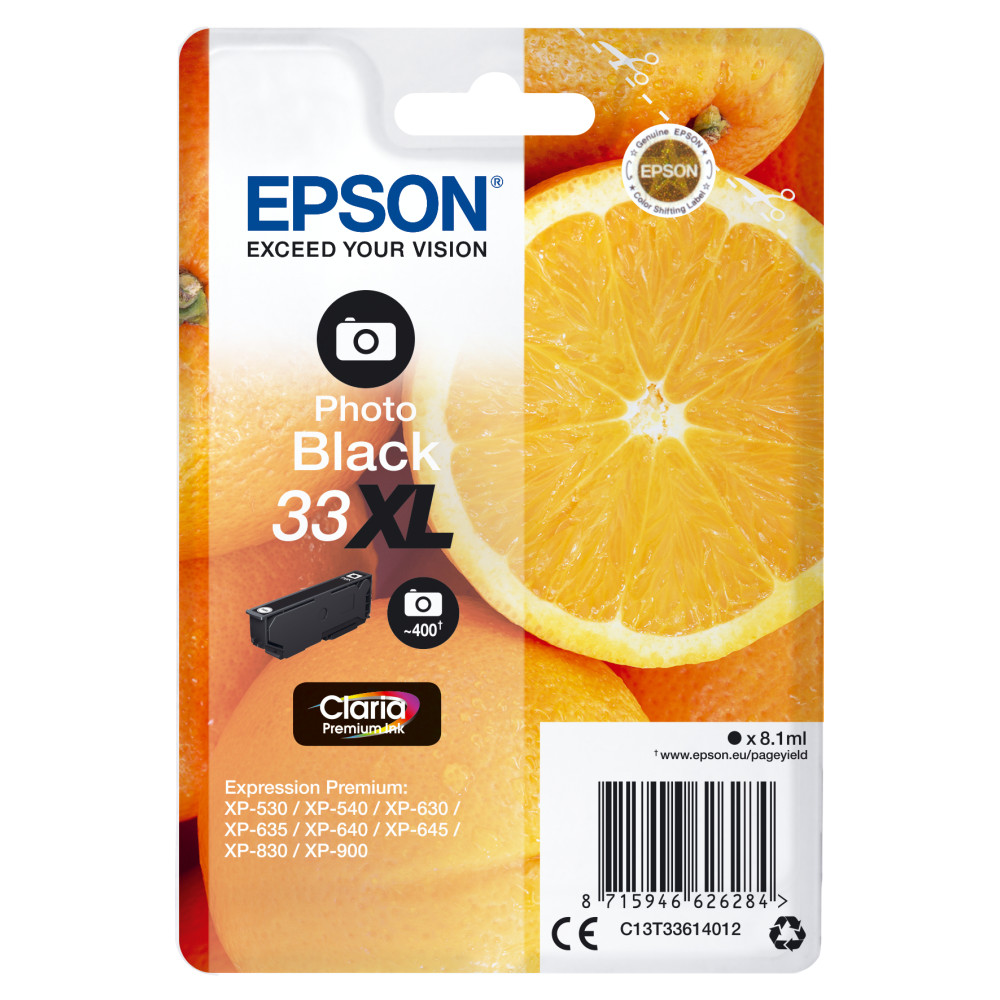 ORIGINAL Epson Cartuccia d'inchiostro Nero (Foto) C13T33614012 33 XL ~400 Seiten XL
