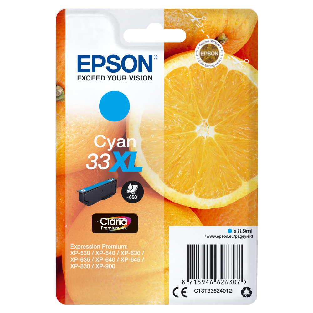 ORIGINAL Epson Cartuccia d'inchiostro ciano C13T33624012 33 XL ~650 Seiten XL