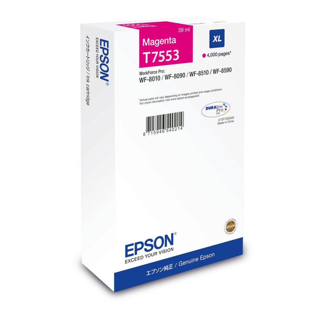 ORIGINAL Epson Cartuccia d'inchiostro magenta C13T75534N T7553 XL ~4000 Seiten 39ml