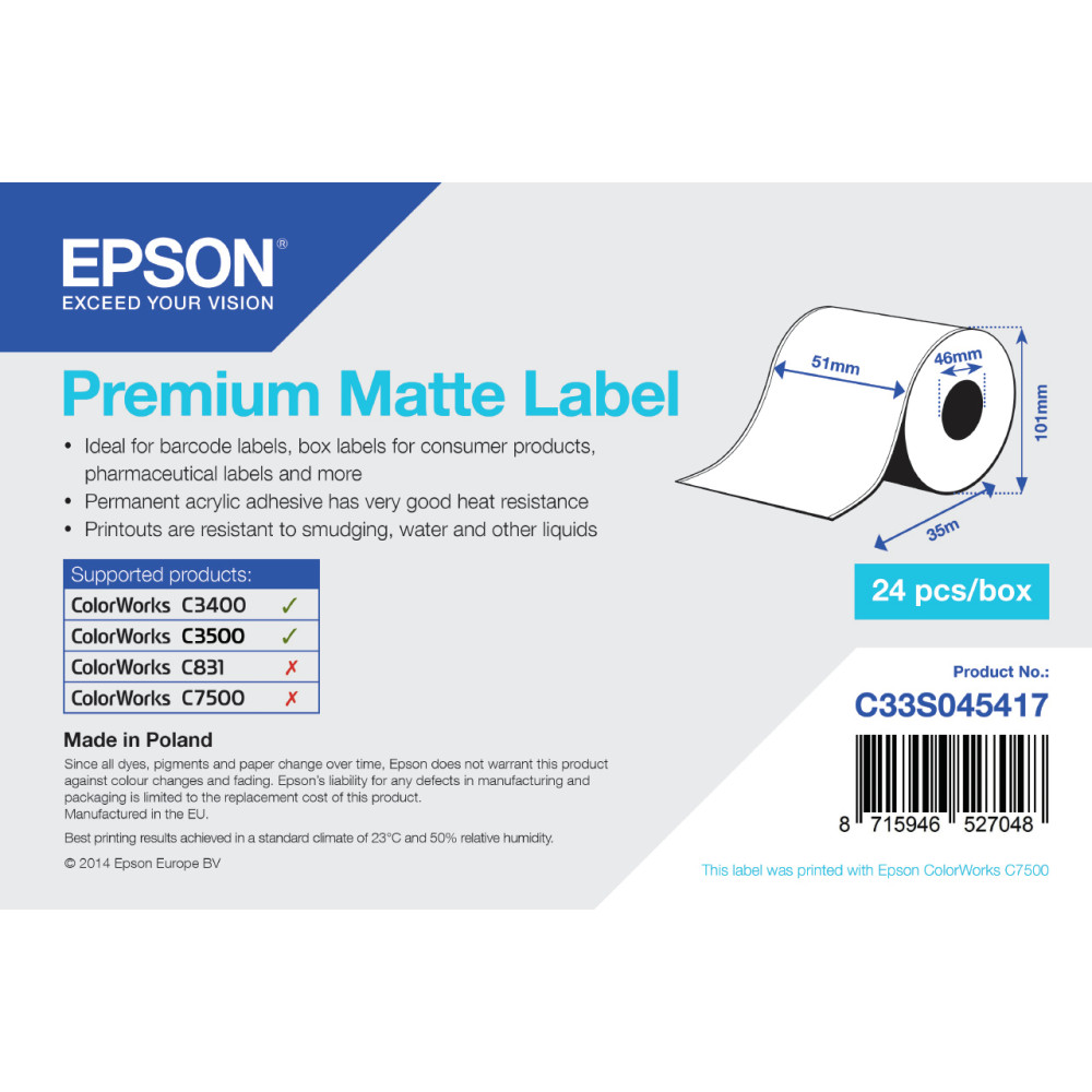 ORIGINAL Epson Etichette C33S045417 S045417 carta normale, opaco politenato, 51mm x 35m, VE=1
