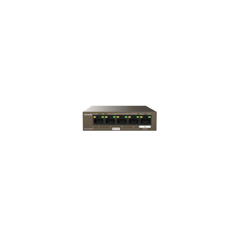 SWITCH TENDA TEG1105PD 5P LAN GIGABIT PD DESKTOP CON 4P PoE OUT e 1P PoE IN