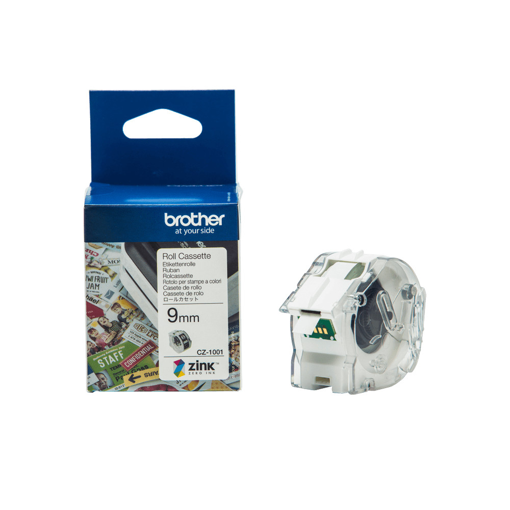 ORIGINAL Brother Etichette Violetto / Bianco CZ-1001 9 mm Rotolo di etichette colorate 9 mm x 5 m, autoadesive