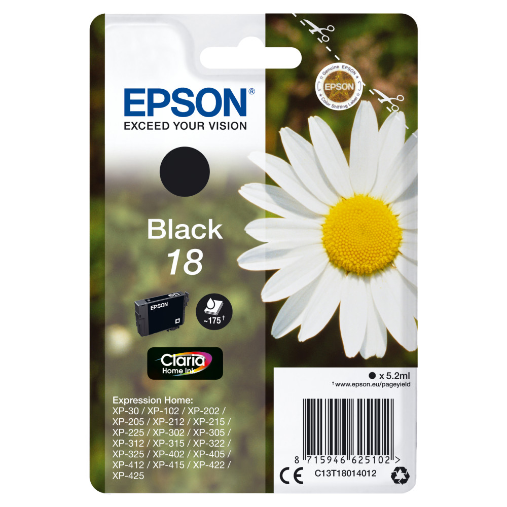 ORIGINAL Epson Cartuccia d'inchiostro nero C13T18014012 18 ~175 Seiten 5,2ml standard
