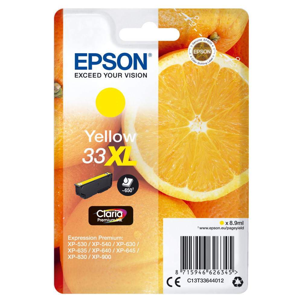 ORIGINAL Epson Cartuccia d'inchiostro giallo C13T33644012 33 XL ~650 Seiten XL