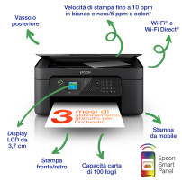 MULTIFUNZIONE EPSON Workforce WF-2910DWF A4 4INK 33/10PPM 100FF DUPLEX LCD FAX WiFi USB2.0 Epson Connect