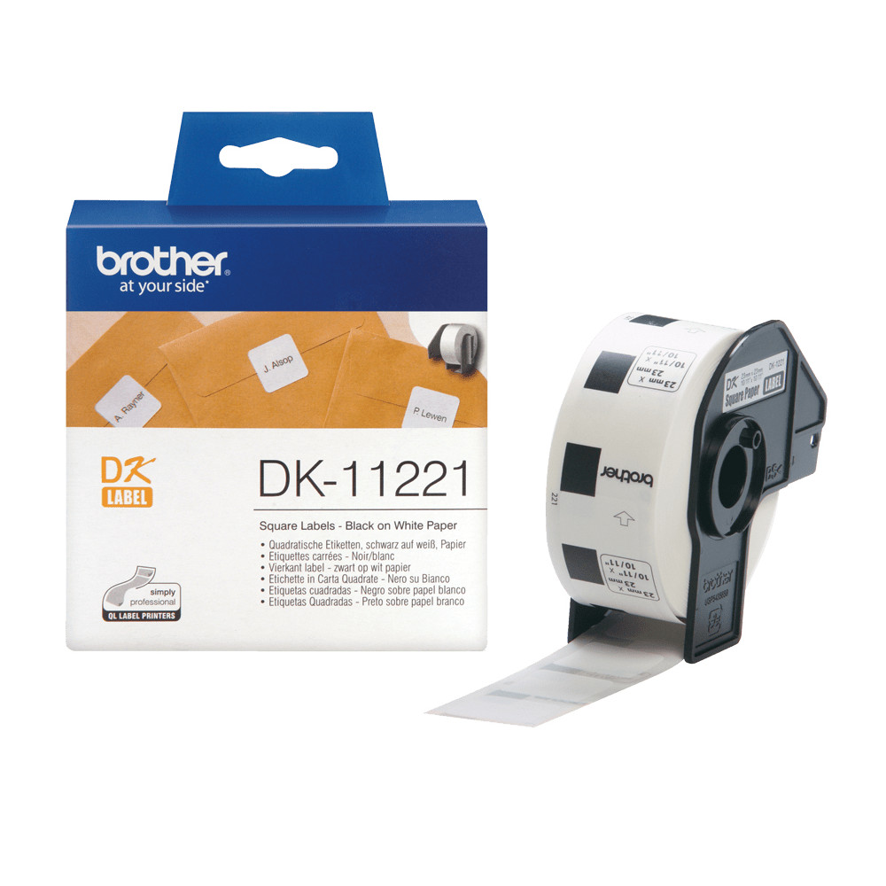 ETICHETTE BROTHER DK-11221 CONF.1000PZ ADESIVE 23x23mm Nero/Bianco X QL-500 QL-550 QL-1050 QL-1050N