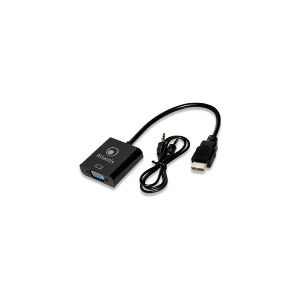 ADATTATORE ATLANTIS HDMI TO VGA, M/F con audio analogico (mini jack 3,5mm) 0,20MT, NERO, A04-HDMI_VGA