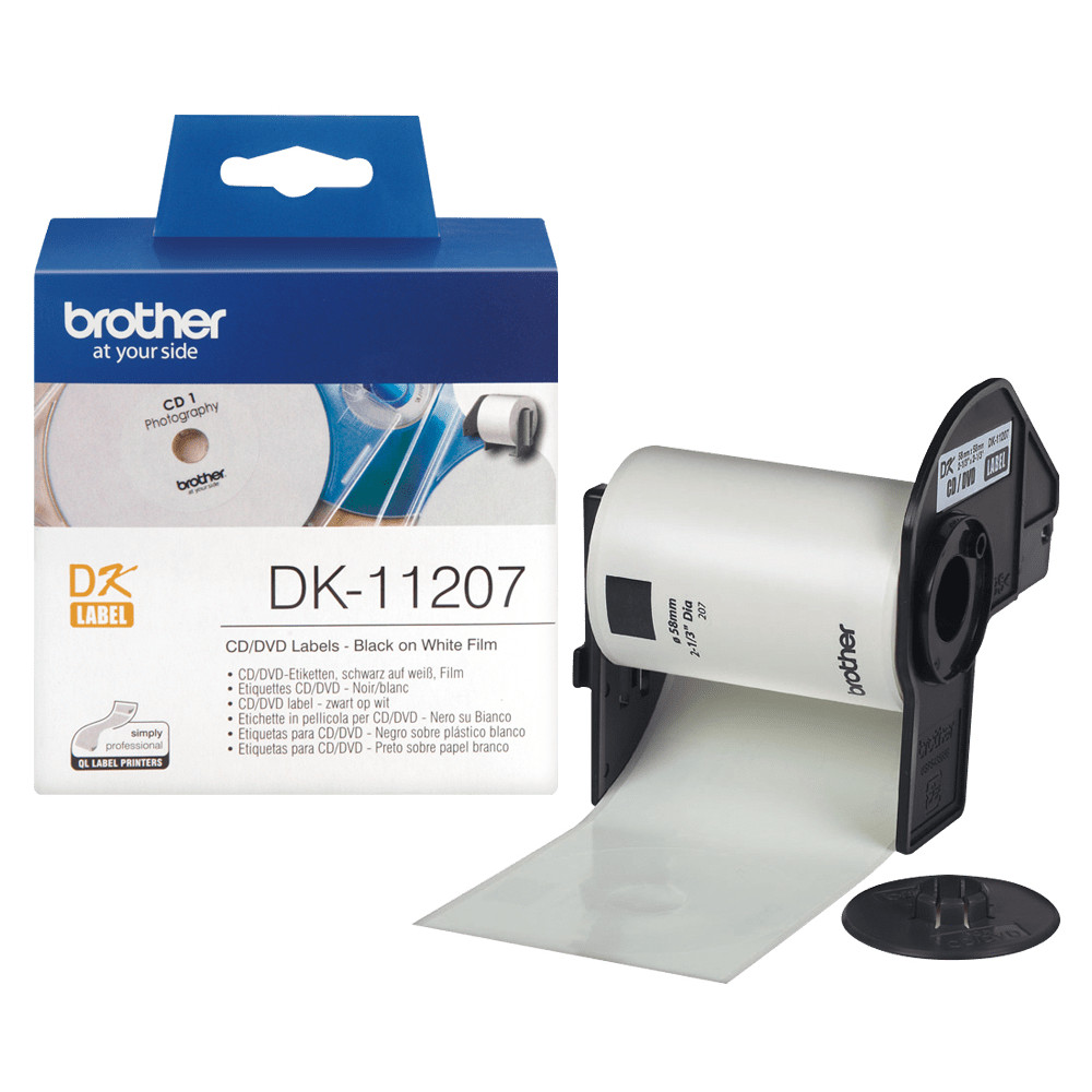 NASTRO BROTHER DK-11207 ADESIVO in PELLICOLA 100 ETICHETTE CD/DVD diam. 58mm