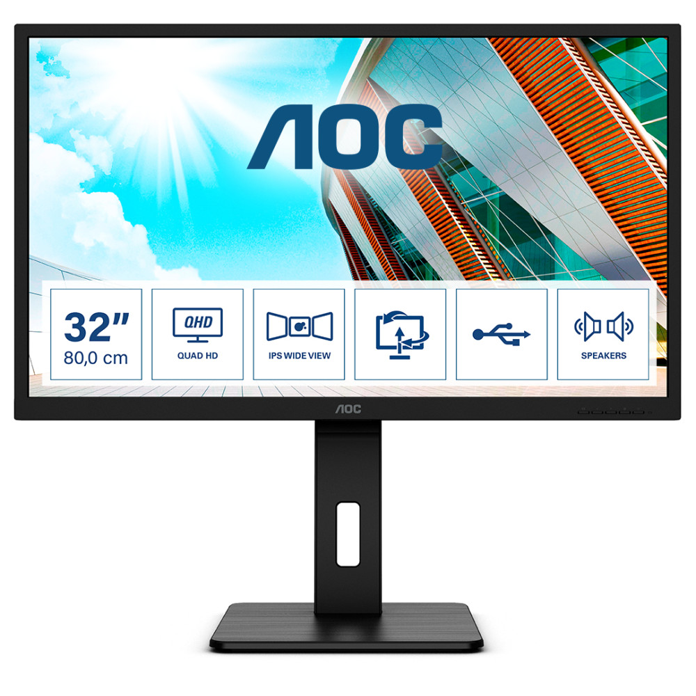 MONITOR AOC LED 31.5" Wide Q32P2 IPS 2560x1440 4ms 250cd/mq 1.000:1(50.000.000:1) 2x3W MM Reg.H PIVOT HDMI DP