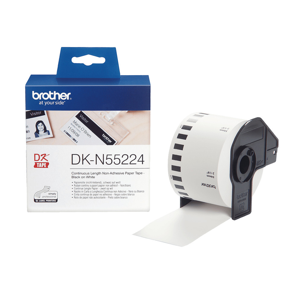 NASTRO BROTHER DKN-5522 NON ADESIVO Nero/Bianco 54mm - 30.48 metri lunghez X QL-550 QL-1050N QL-570 QL-700 QL-710W QL-800 QL-810