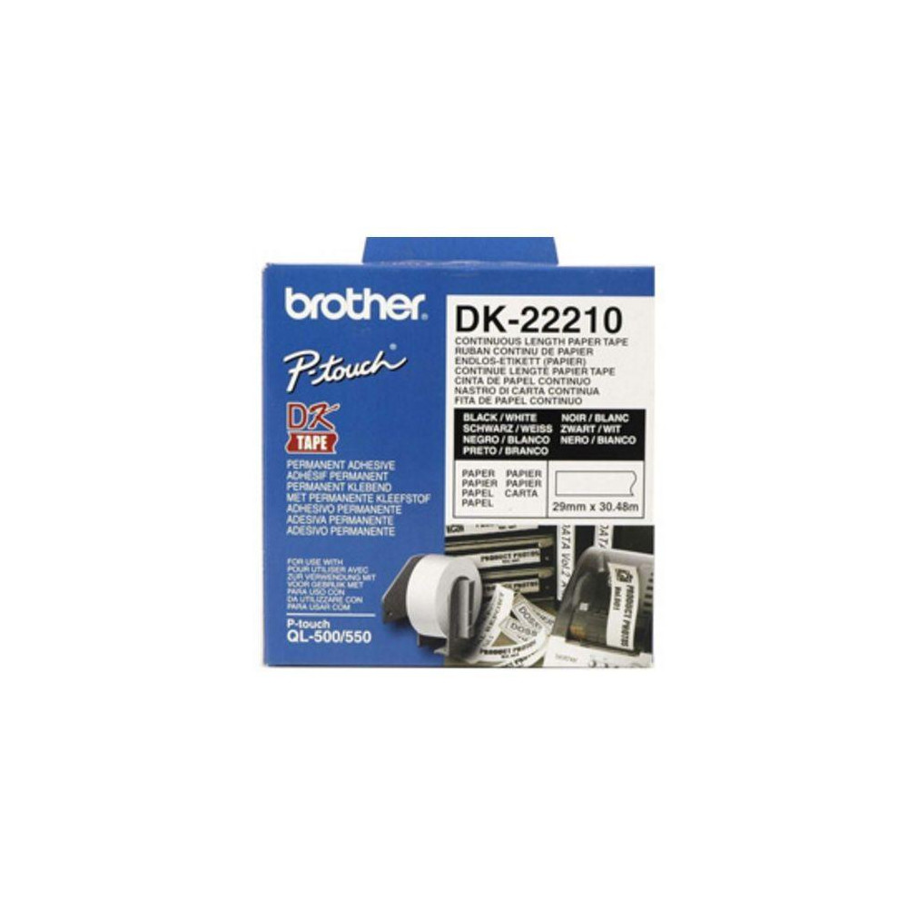 NASTRO BROTHER DK-22210 ADESIVO Nero/Bianco 29mm x 30.48m X QL-500 QL-550  QL-560VP QL-570 QL-700 QL-710W QL-800 QL-810W