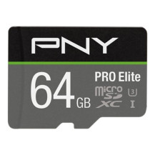 SD-MICRO PNY 64GB PRO Elite Class 10 / UHS-I  U3, A1, V30, READ:100MB/WRITE:90 MB/S (4K-FHD) SDU64GV31100PRO-GE P-SDU64GV31100PR
