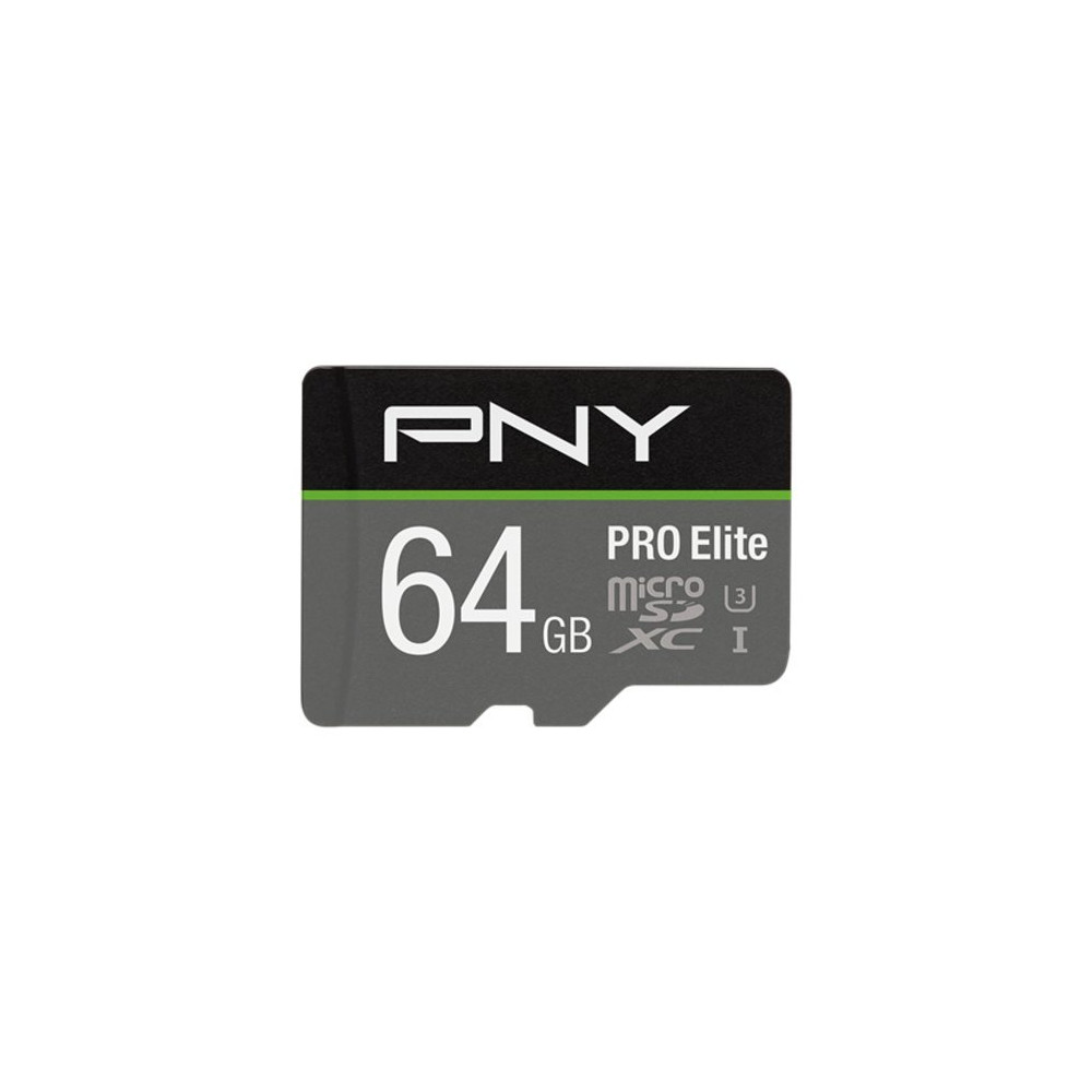 SD-MICRO PNY 64GB PRO Elite Class 10 / UHS-I  U3, A1, V30, READ:100MB/WRITE:90 MB/S (4K-FHD) SDU64GV31100PRO-GE P-SDU64GV31100PR