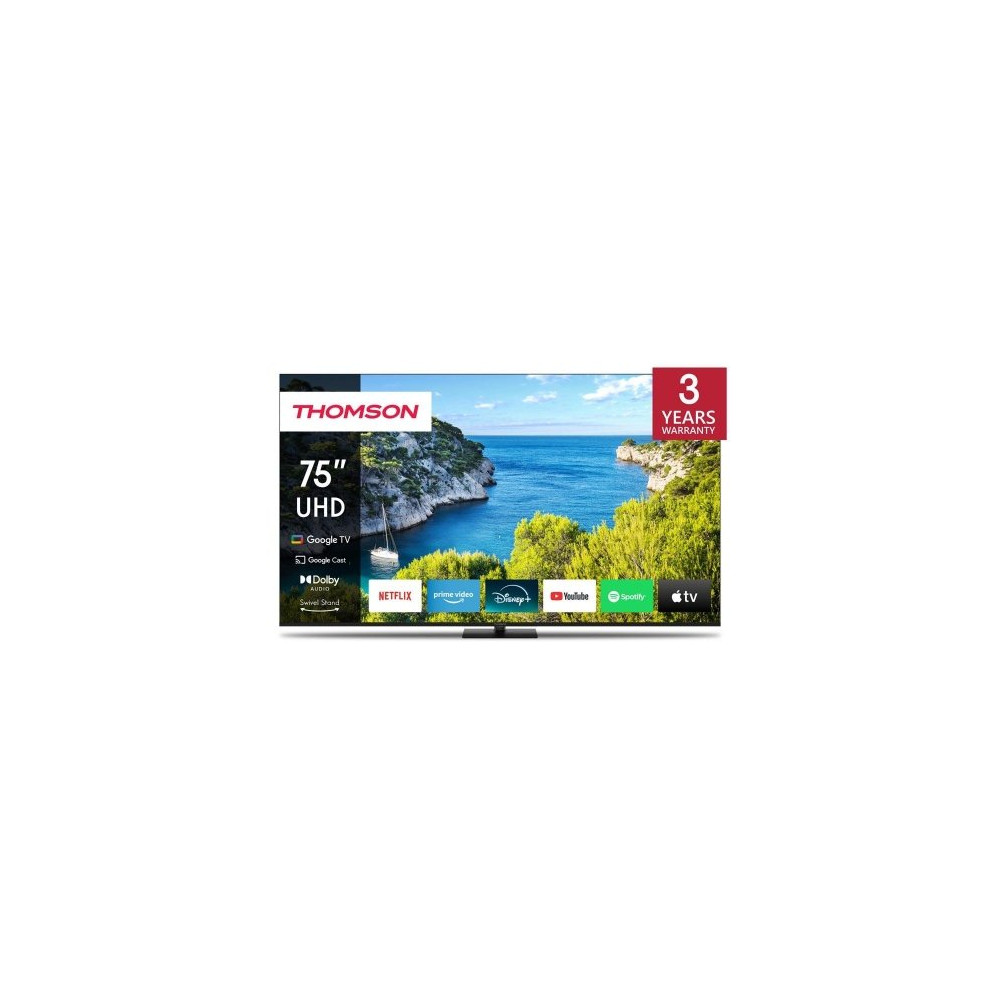 TV THOMSON LED 75" 75UG5C14 SMART GOOGLE TV HOTEL MODE DVB-T2/S2 UHD CI+ 3XHDMI 2XUSB  - CENTRAL STAND - TELEC. RETRO ILLUM VESA