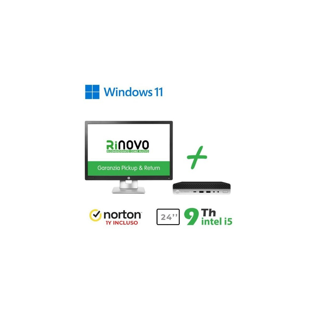 BUNDLE ULTRA MINI PC HP RINOVO REFURBISHED DM 600-800 G5 RRNBUNDLE49 i5-9x00 16GB SSD NEW 512GB W11P + MONITOR HP E242 24" RNBUN