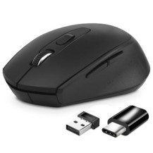 MOUSE ATLANTIS P009-M7030-G WIRELESS USB-C Ottico 4 tasti 800/1200/1600 dpi 2x mini ricevitore nano size USB+USB-C nero P009-M70