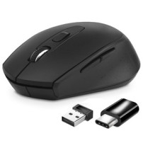 MOUSE ATLANTIS P009-M7030-G WIRELESS USB-C Ottico 4 tasti 800/1200/1600 dpi 2x mini ricevitore nano size USB+USB-C nero P009-M70