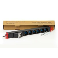 MULTIPRESA ALIMENTAZIONE PER RACK 19" CON 6 PRESE UNIVERSALI TRIPOLARI/SCHUKO MAGNETOTERMICA CON STAFFE COLORE ROSSO - LK10050LR