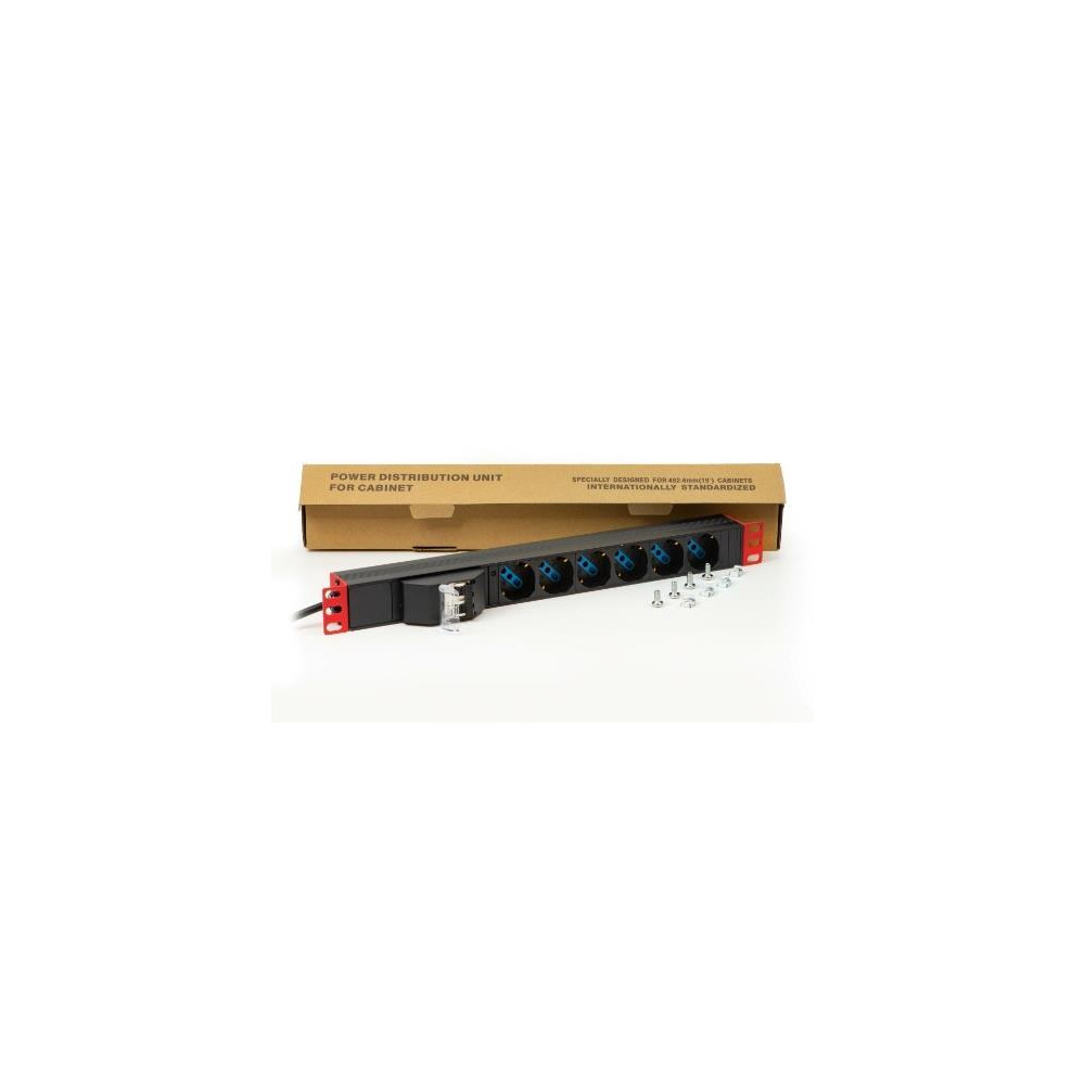 MULTIPRESA ALIMENTAZIONE PER RACK 19" CON 6 PRESE UNIVERSALI TRIPOLARI/SCHUKO MAGNETOTERMICA CON STAFFE COLORE ROSSO - LK10050LR