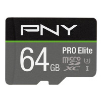 SD-MICRO PNY 64GB PRO Elite Class 10 / UHS-I  U3, A1, V30, READ:100MB/WRITE:90 MB/S (4K-FHD) SDU64GV31100PRO-GE