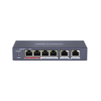 SWITCH HIKVISION L2, Unmanaged, 4 10/100M RJ45 PoE ports, 2 10/100M RJ45 uplink port, 802.3af/at, PoE power budget 35W DS-3E0106