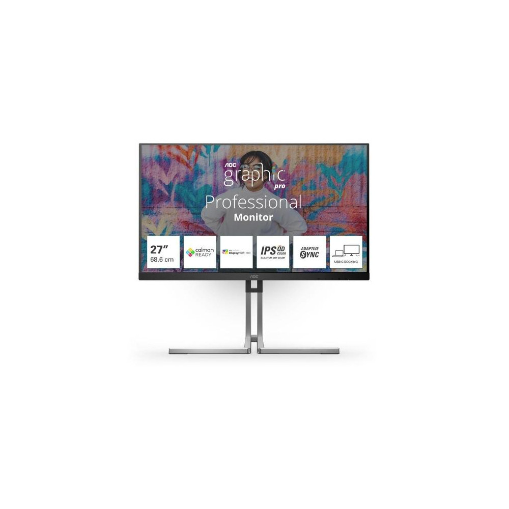 MONITOR AOC Graphic Pro LED 27" Wide Q27U3CV IPS 2560x1440 4ms 420cd/mq 2x3W MM Reg.H PIVOT HDMI DP USB-C Docking Calman Ready