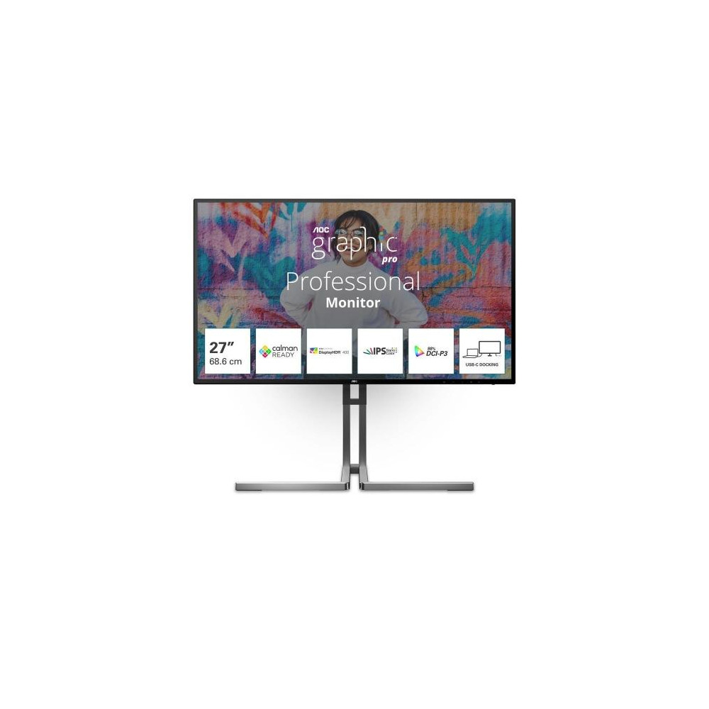 MONITOR AOC Graphic Pro LED 27" Wide U27U3CV IPS 3840x2160 4ms 400cd/mq 2x3W MM Reg.H PIVOT 2HDMI DP USB-C Docking Calman Ready