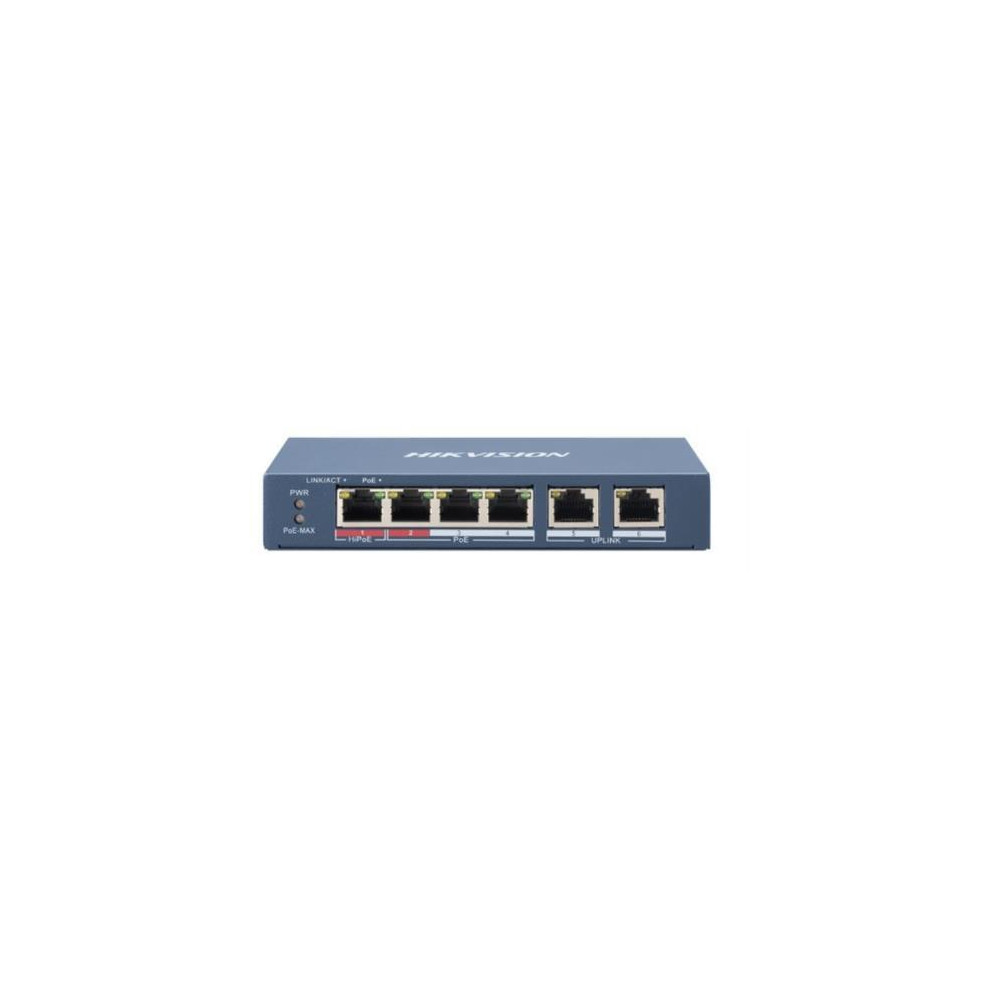 SWITCH HIKVISION L2, Unmanaged, 4 10/100M RJ45 PoE ports, 2 10/100M RJ45 uplink ports, 802.3af/at/bt, port 1 support Hi-PoE 60w