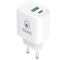 ALIMENTATORE ATLANTIS UNIVERSALE per SMARTPHONE E TABLET P008-PD20GN-2U AC 20W output 1xUSB 1xUSB-C PD TECNOLOGIA GAN