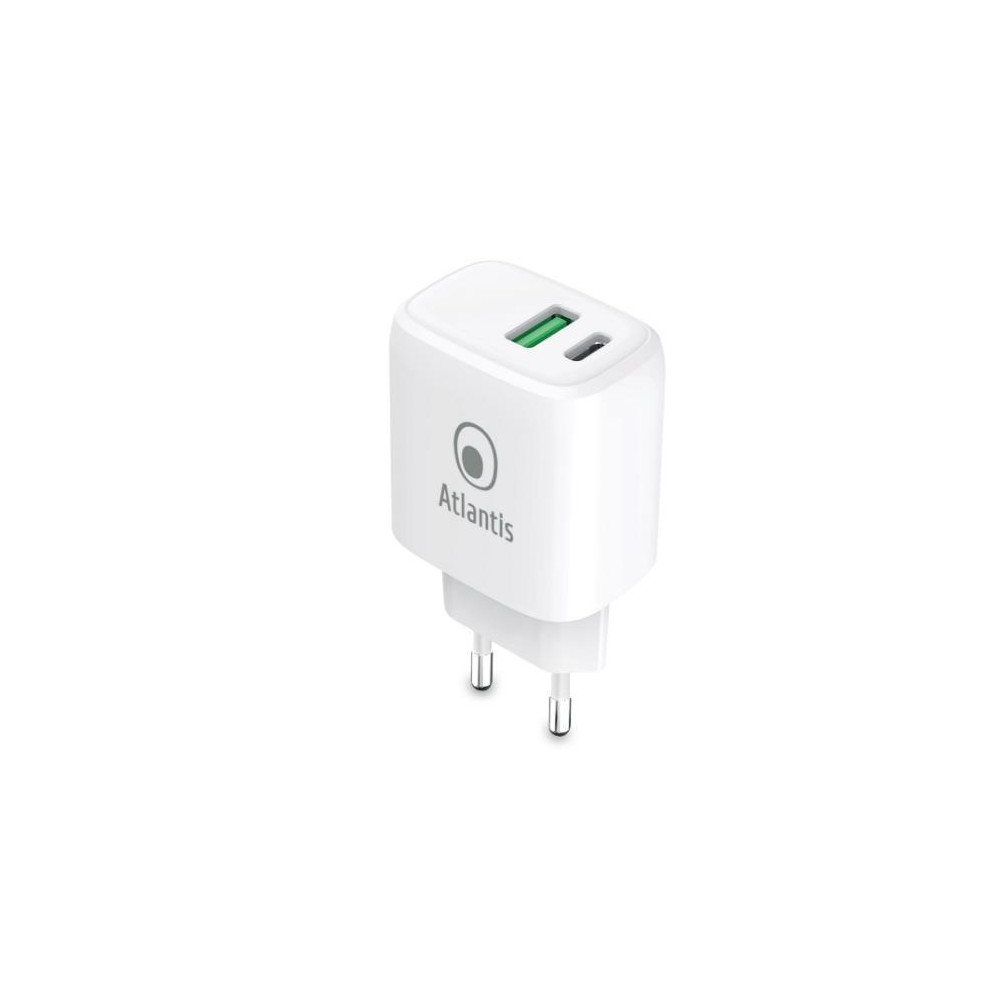 ALIMENTATORE ATLANTIS UNIVERSALE per SMARTPHONE E TABLET P008-PD20GN-2U AC 20W output 1xUSB 1xUSB-C PD TECNOLOGIA GAN
