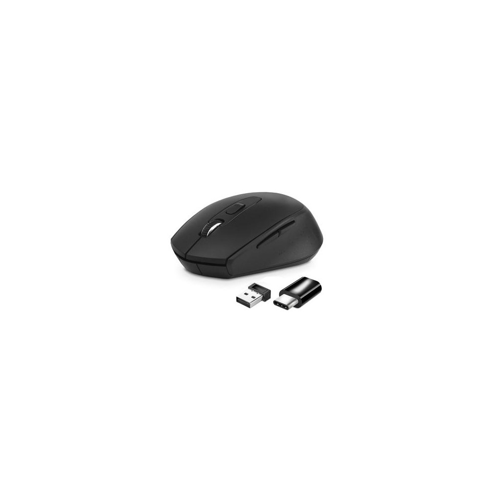MOUSE ATLANTIS P009-M7030-G WIRELESS USB-C Ottico 4 tasti 800/1200/1600 dpi 2x mini ricevitore nano size USB+USB-C nero
