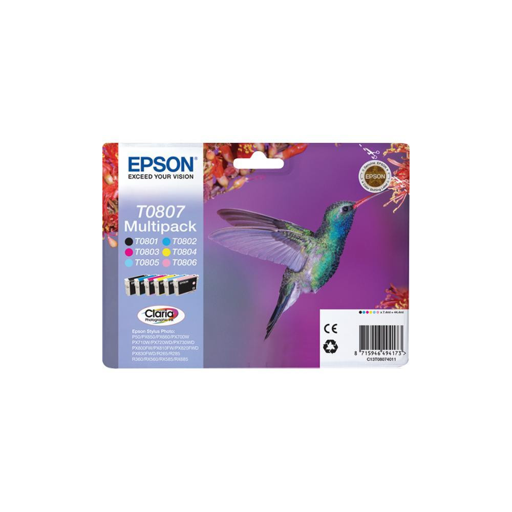 ORIGINAL Epson Multipack nero / ciano / magenta / giallo / ciano (chiaro) / magenta (chiaro) C13T08074011 T0807 ~3190 Seiten 6 c