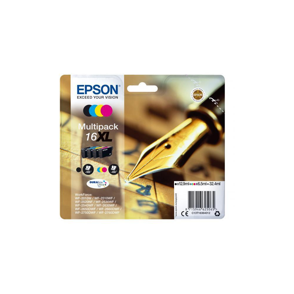 ORIGINAL Epson Multipack nero / ciano / magenta / giallo C13T16364012 16 XL ~1850 Seiten 4 cartucce d'inchistro XL: T1631 + T163