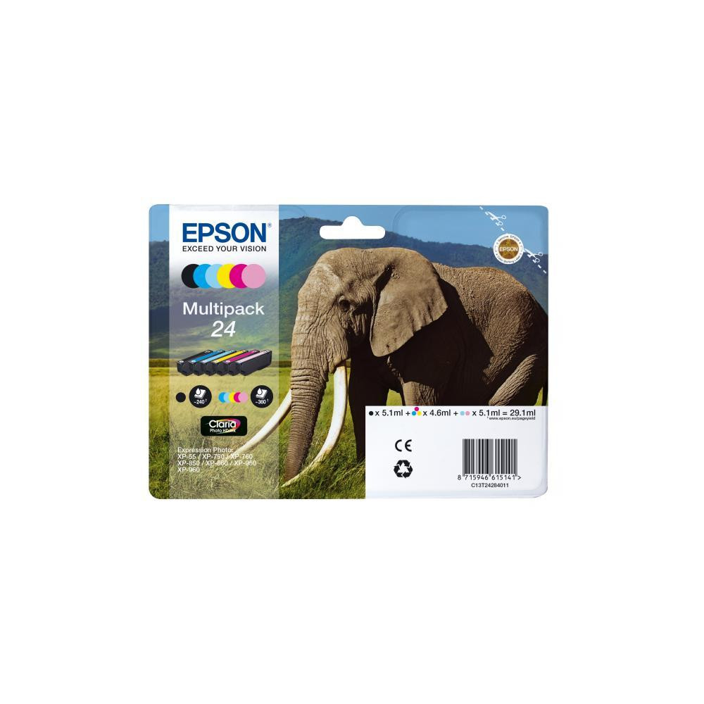 ORIGINAL Epson Multipack nero / ciano / magenta / giallo / ciano (chiaro) / magenta (chiaro) C13T24284011 24 ~2040 Seiten 6 cart